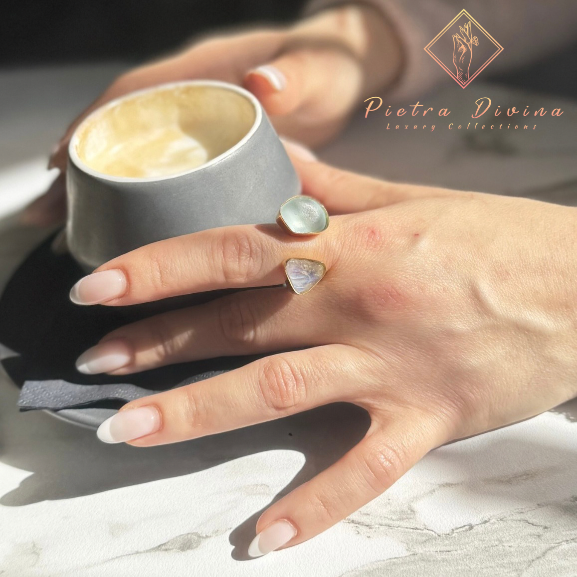 Ring with Moonstone and Sky blue Topaz